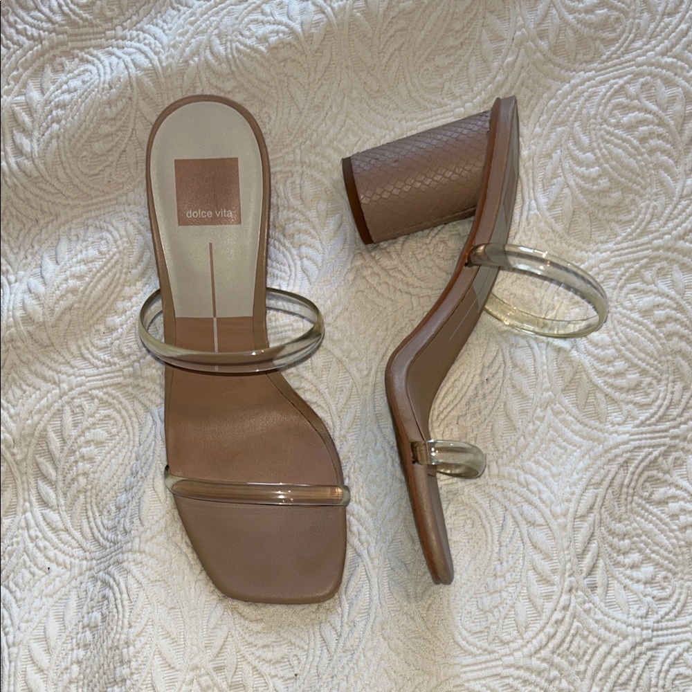 Dolce Vita Clear Strap Tan Heels